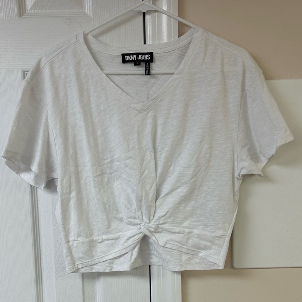 DKNY Women's Cotton Twist-Front V-Neck Short-Sleeve Top